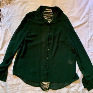 Green button down sheer long sleeve